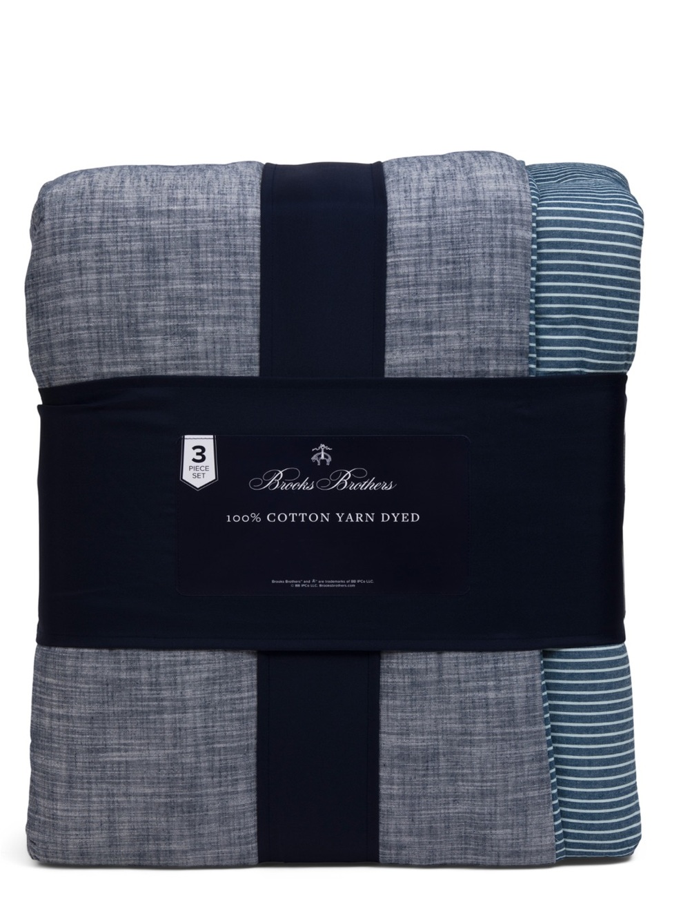 BROOKS BROTHERS 3pc reversible denim striped comforter set